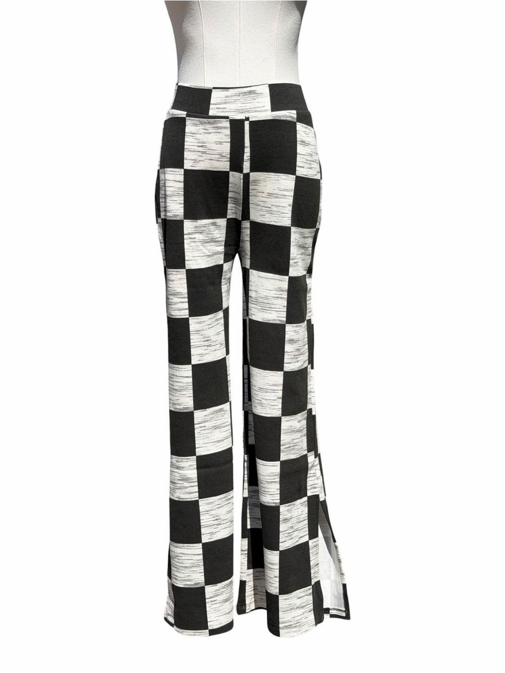 Ascot + Hart Checkered Wide Leg Pants Black White XXS Graphic Retro Loungewear